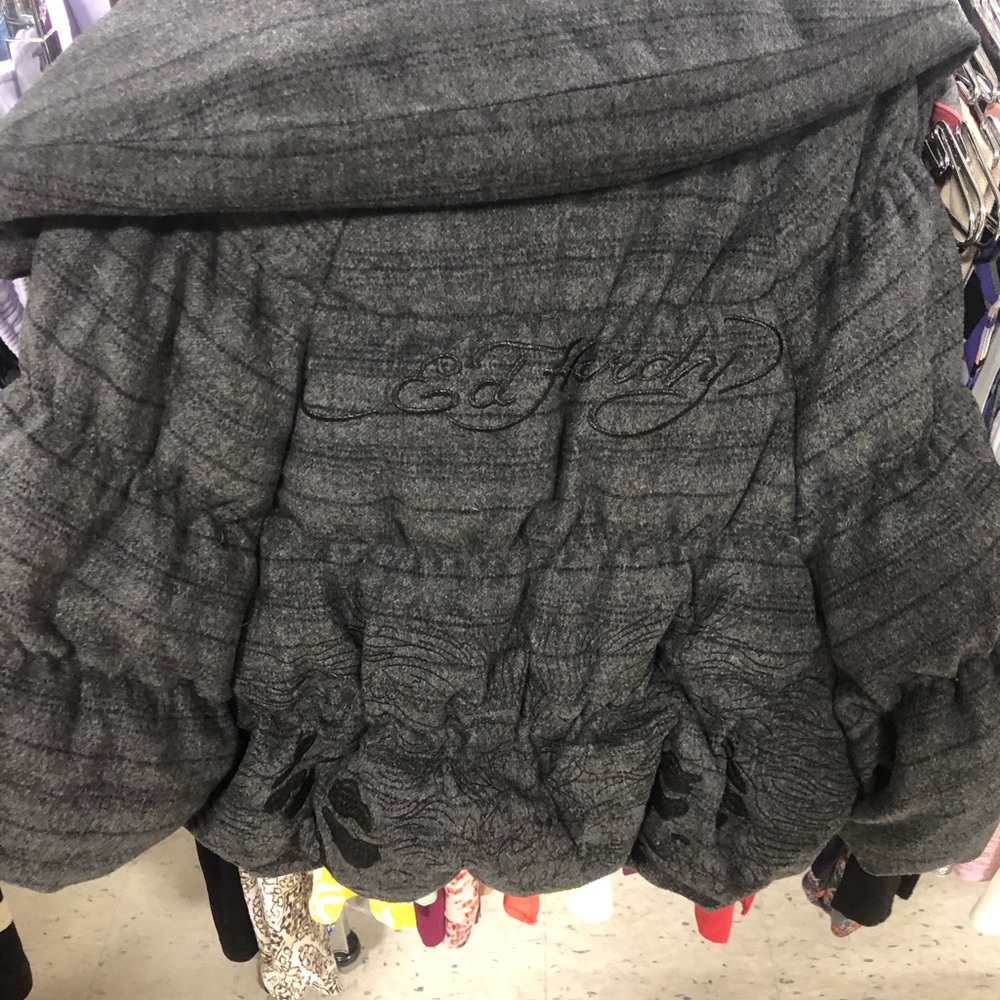 Ed Hardy Charcoal Puffer Coat